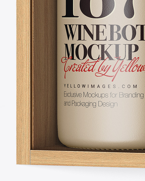 Ceramic Wine Bottle In Open Wooden Box Mockup - Half Side View