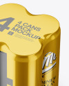 4 Cans in Metallic Shrink Wrap Mockup - Half Side View (High Angle Shot)