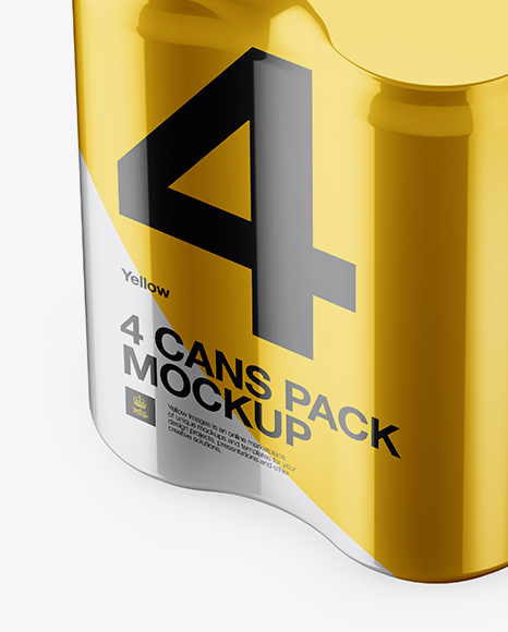 4 Cans in Metallic Shrink Wrap Mockup - Half Side View (High Angle Shot)