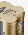 4 Cans in Matte Metallic Shrink Wrap Mockup - Half Side View (High Angle Shot)