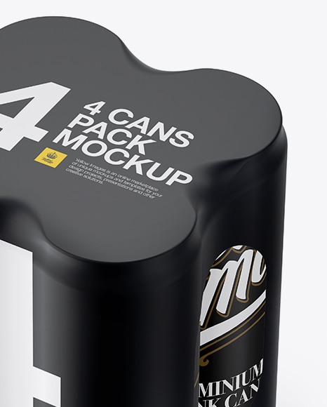 4 Cans in Matte Shrink Wrap Mockup - Half Side View (High Angle Shot)