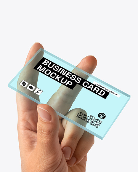 Transparent Business Card in a Hand Mockup