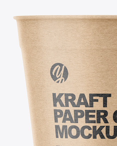 Opened Kraft Paper Cup with Plastic Straw Mockup