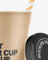 Opened Kraft Paper Cup with Plastic Straw Mockup