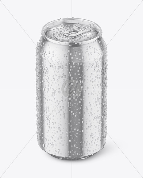 Glossy Metallic Aluminium Can with Drops Mockup