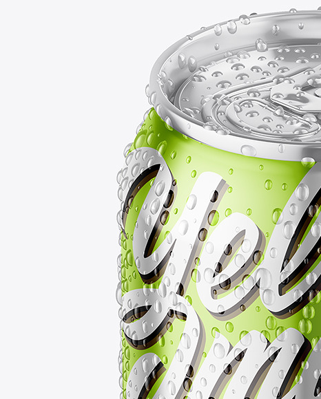 Glossy Metallic Aluminium Can with Drops Mockup
