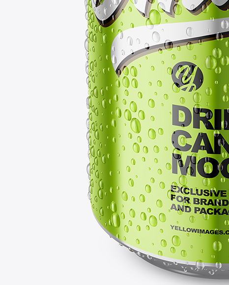 Glossy Metallic Aluminium Can with Drops Mockup