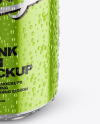 Glossy Metallic Aluminium Can with Drops Mockup