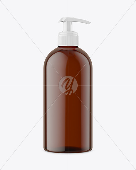 Amber Plastic Bottle with Pump Mockup