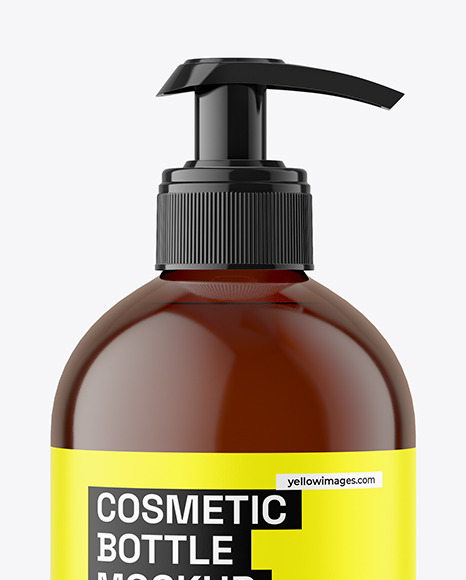 Amber Plastic Bottle with Pump Mockup Amber Plastic Bottle with Pump Mockup