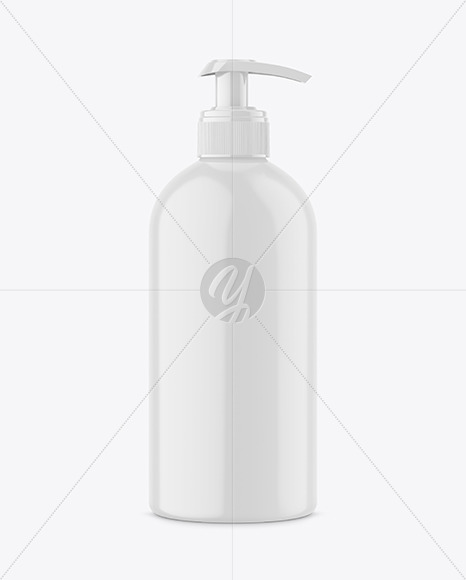 Glossy Plastic Bottle with Pump Mockup