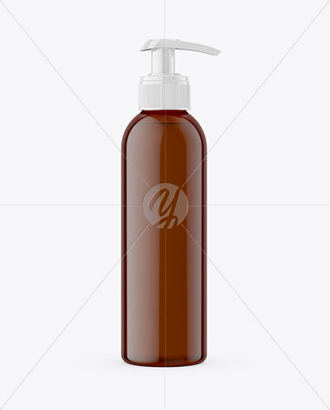 Amber Plastic Bottle with Pump Mockup