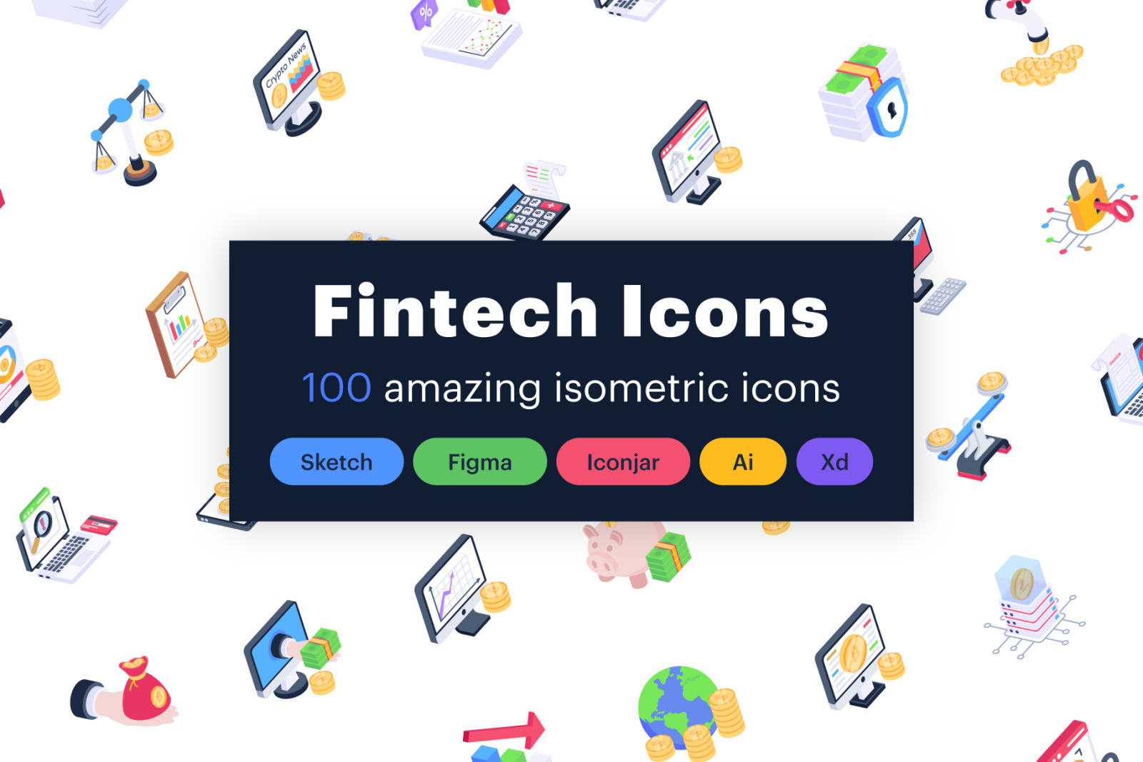 100 Fintech isometric icons