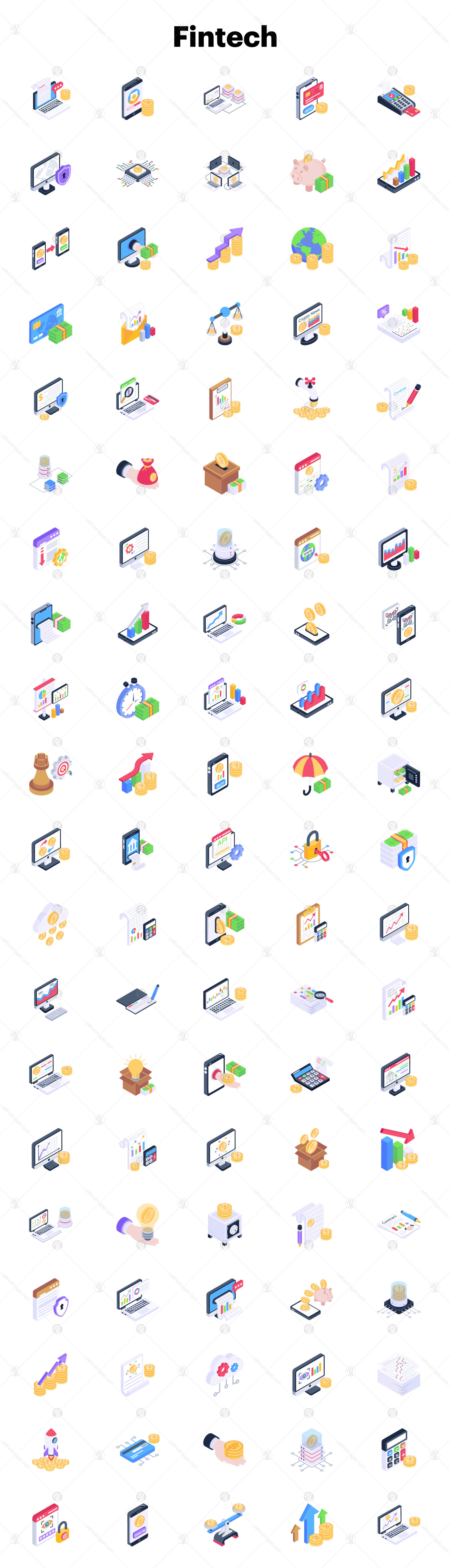 100 Fintech isometric icons