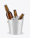 Amber Beer Bottles in a Bucket Mockup