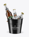 Amber Beer Bottles in a Bucket Mockup