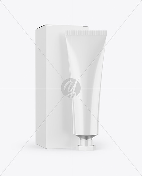 Glossy Cosmetic Tube & Box Mockup