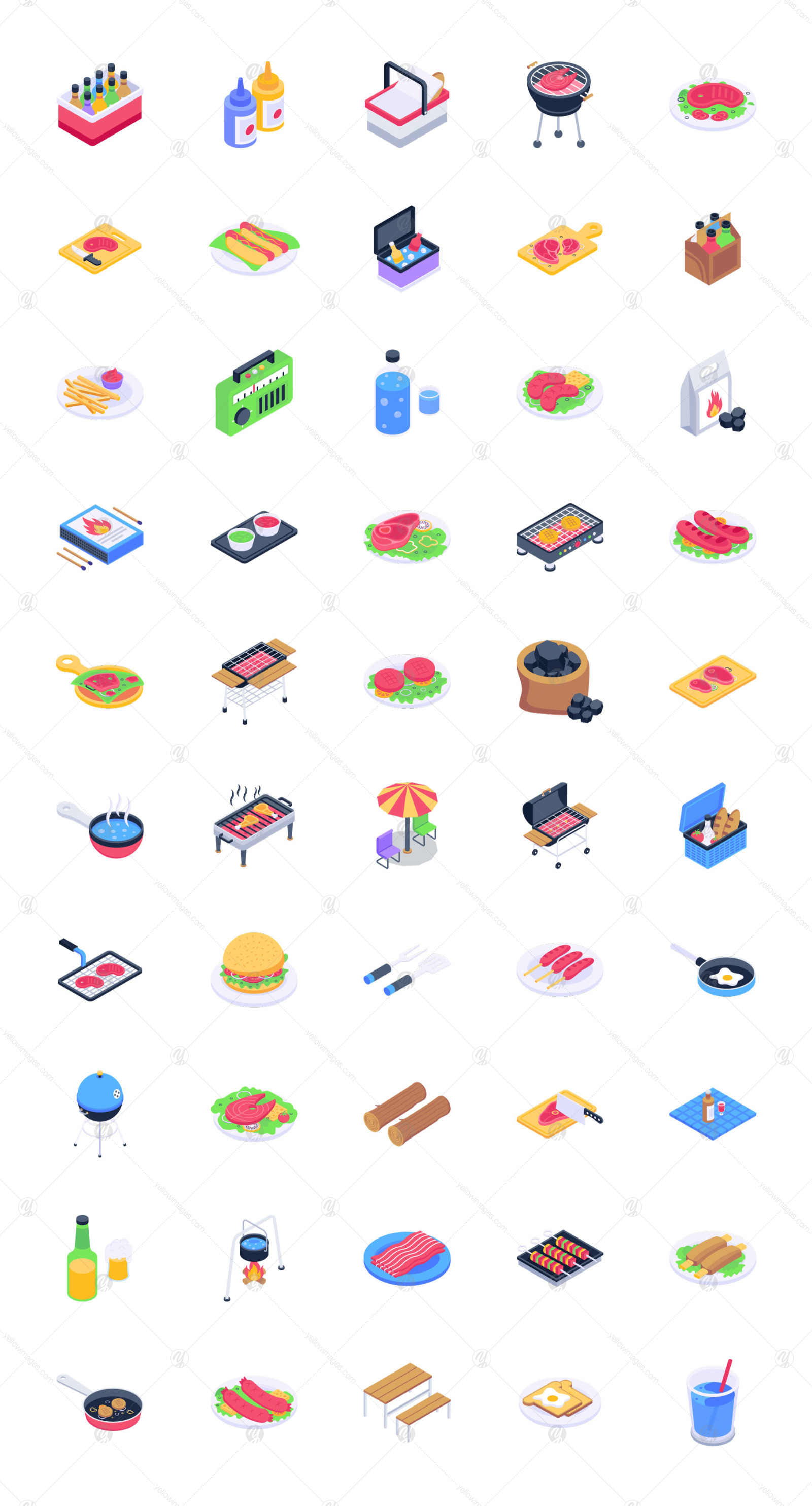 50 Isometric Barbecue Vector Icons