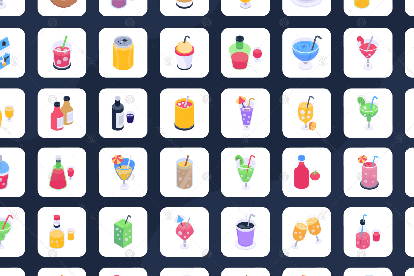 50 Isometric Beverages Icon Vector 50 Isometric Beverages Icon Vector