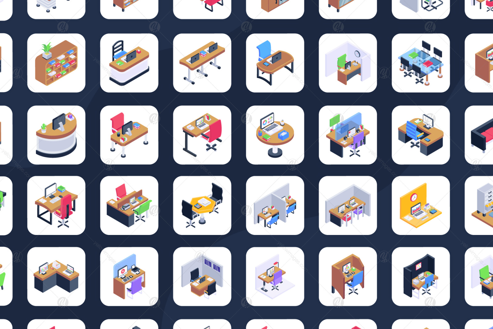 100 Isometric Workspace Icons