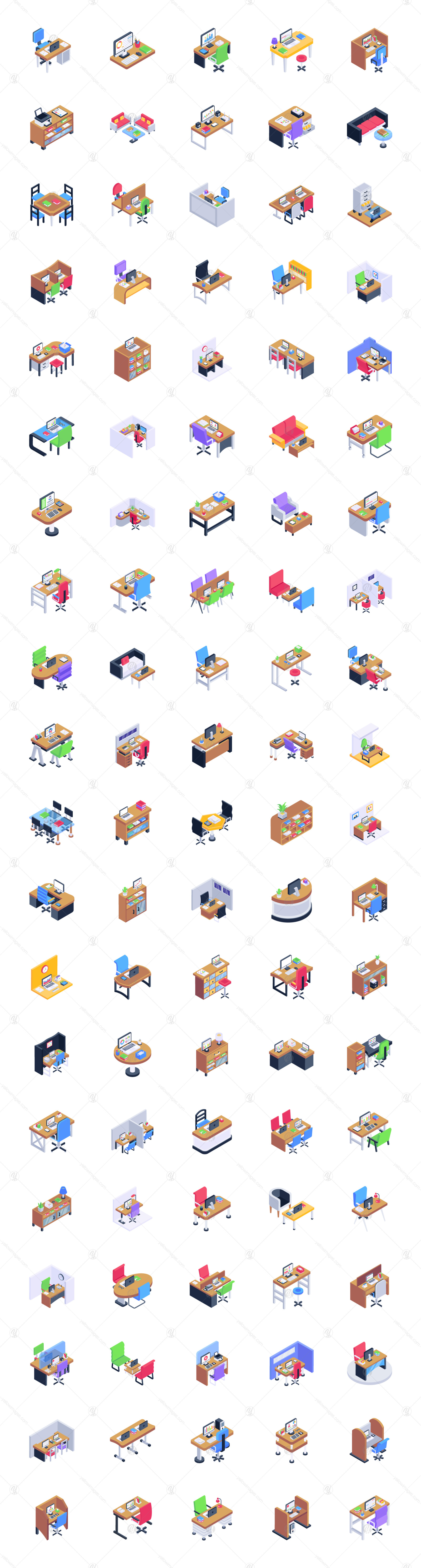 100 Isometric Workspace Icons