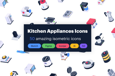 50 Isometric Kitchen Appliance Icon - Home