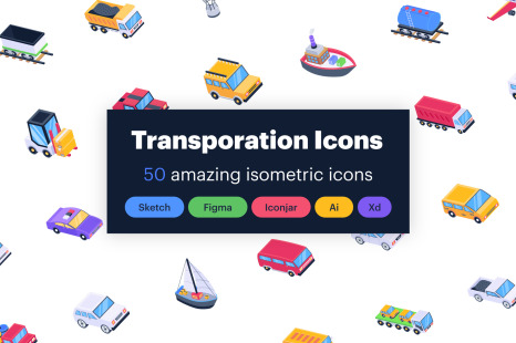 50 Isometric Transportation Icons - Travel icons