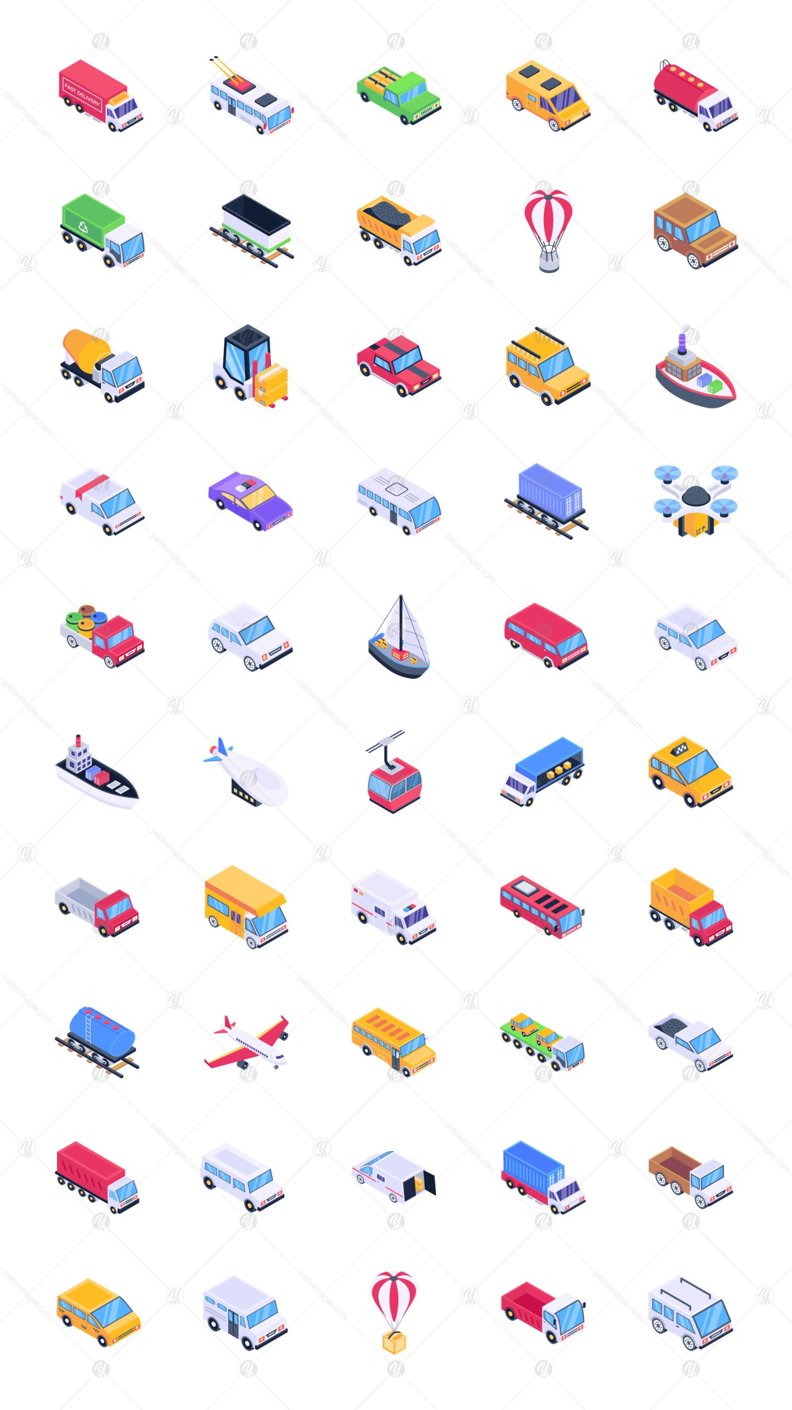 50 Isometric Transportation Icons