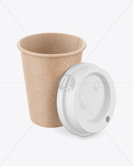 Kraft Coffee Cup with Biodegradable Lid Mockup
