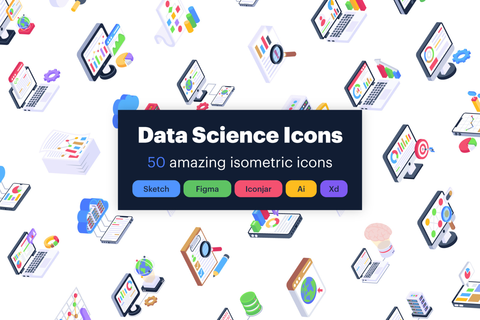 Data science isometric icons