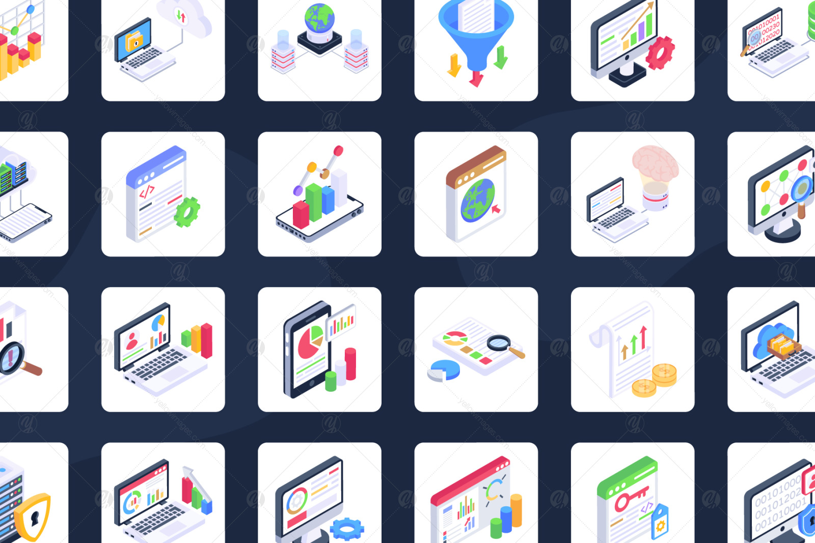 Data science isometric icons