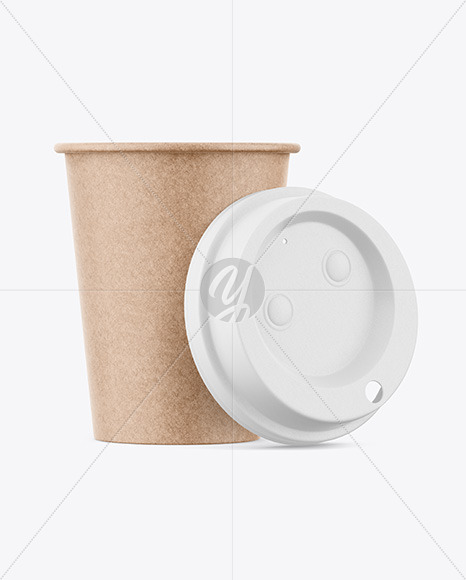 Kraft Coffee Cup with Biodegradable Lid Mockup