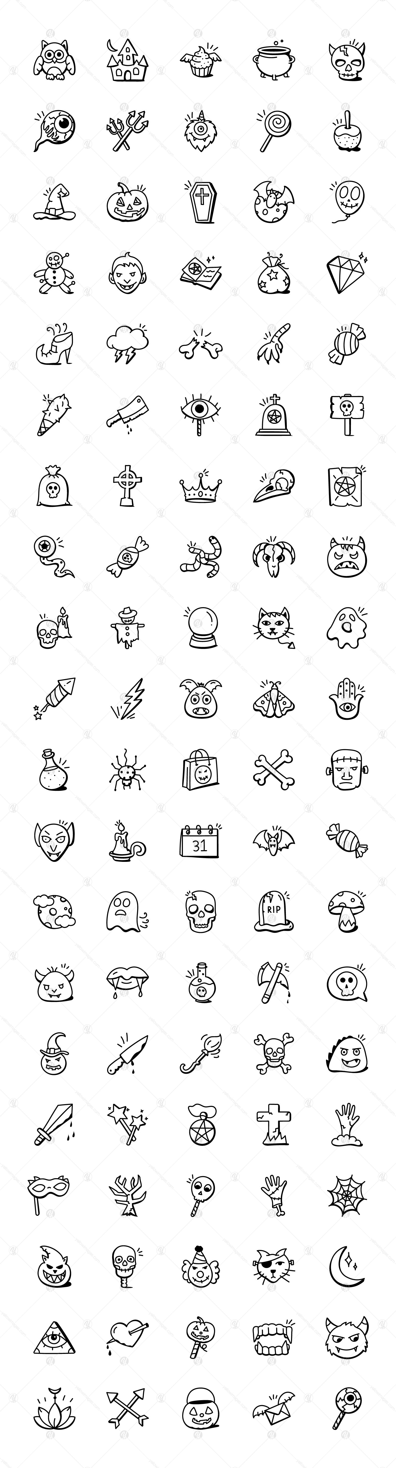 Set of Scary Doodle Halloween Icons