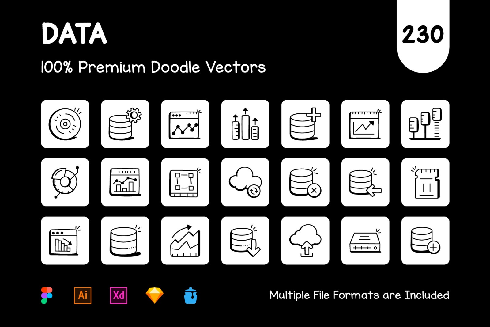 Set of 230 Doodle Data Icons