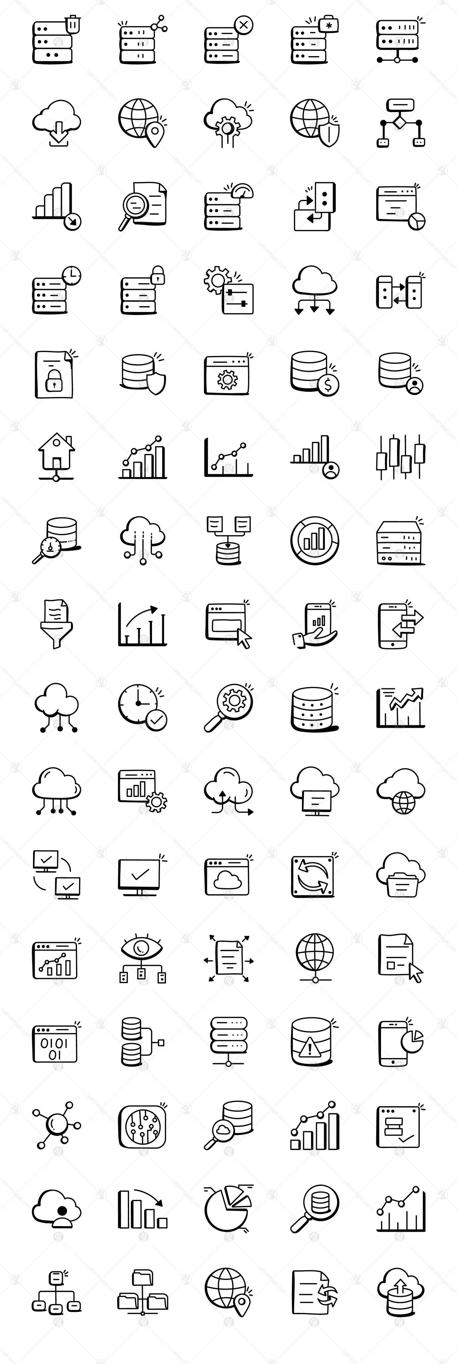 Set of 230 Doodle Data Icons