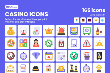 Flat Detailed Casino Icons - Crown