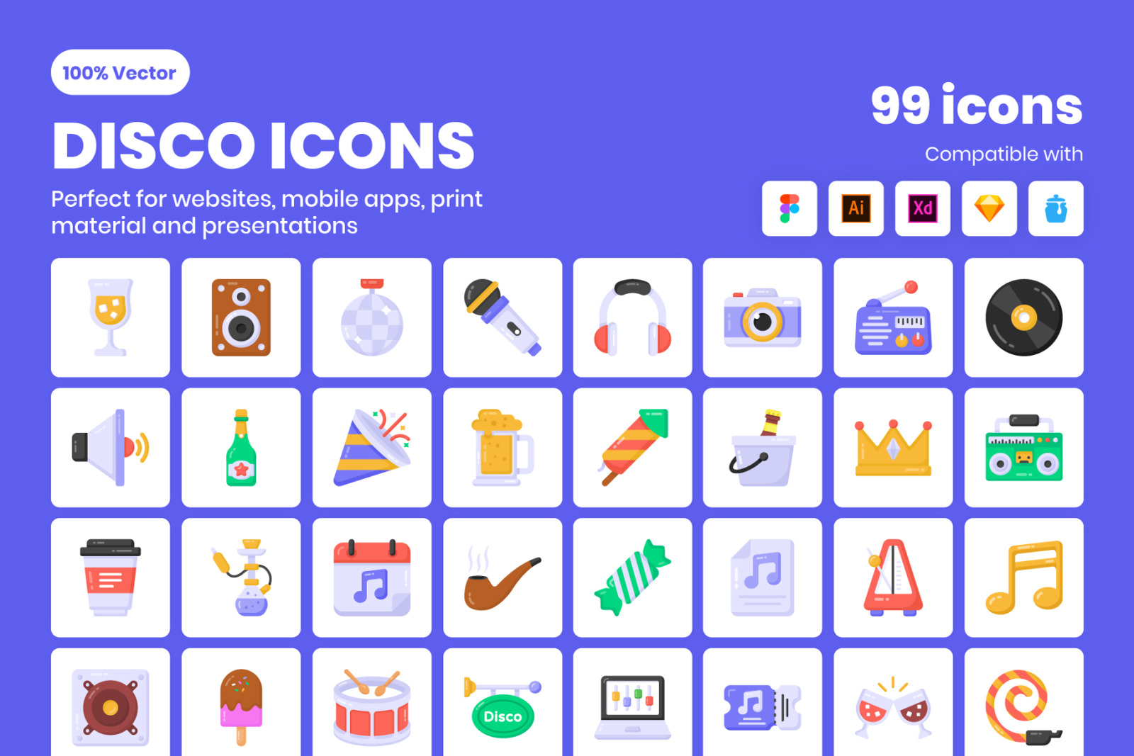 Disco Icons - 99 Detailed flat Graphics