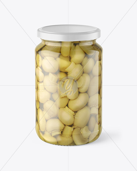 Clear Glass Jar with Champignons Mockup