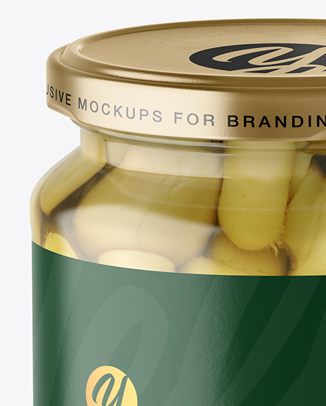 Clear Glass Jar with Champignons Mockup