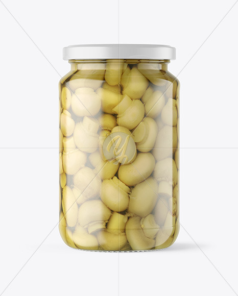 Clear Glass Jar with Champignons Mockup