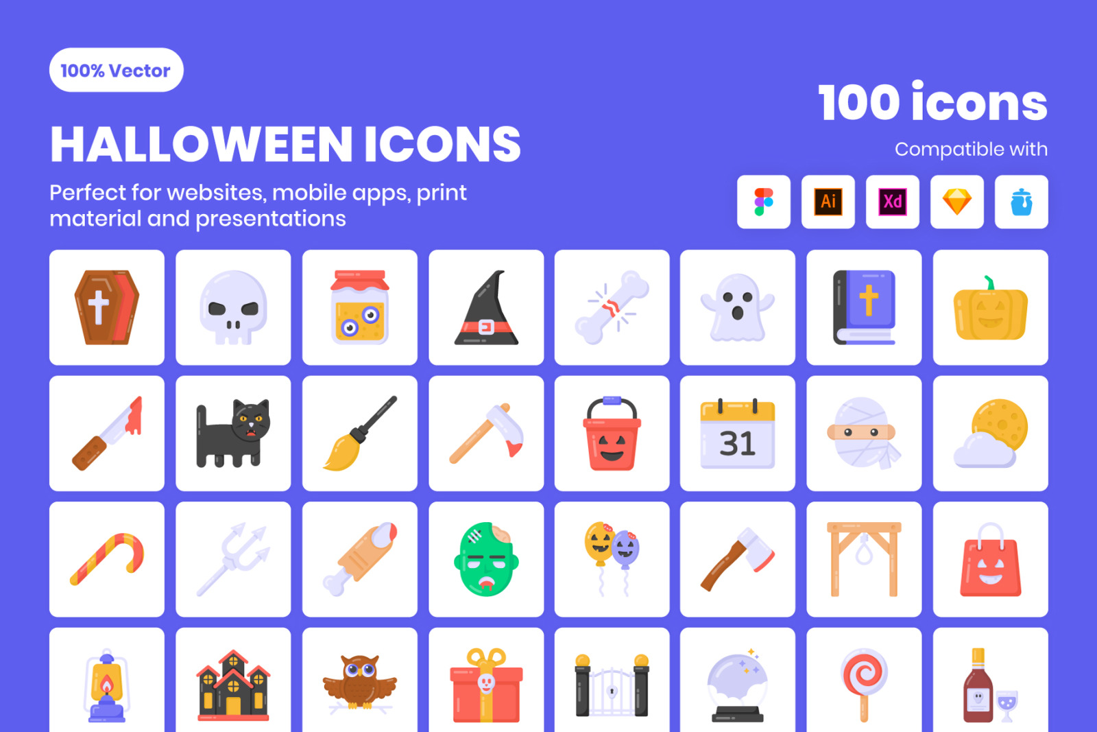 100 Flat Halloween Icons