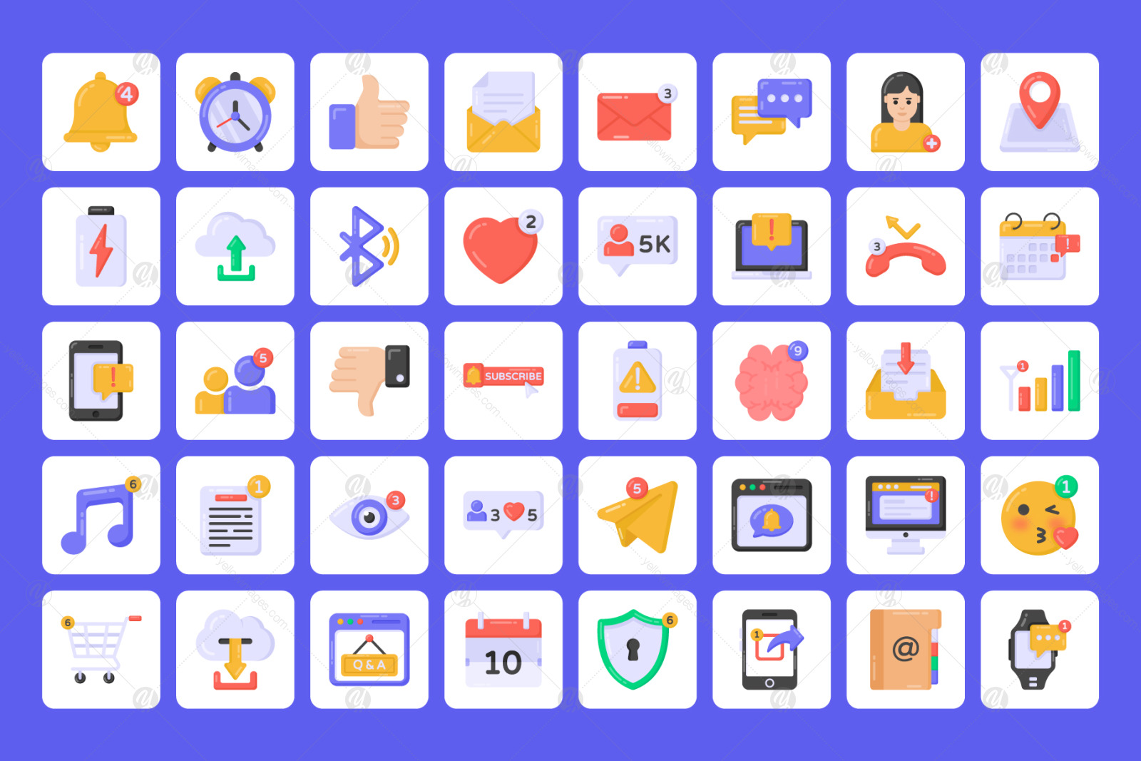 100 Flat Detailed Notifications Icons