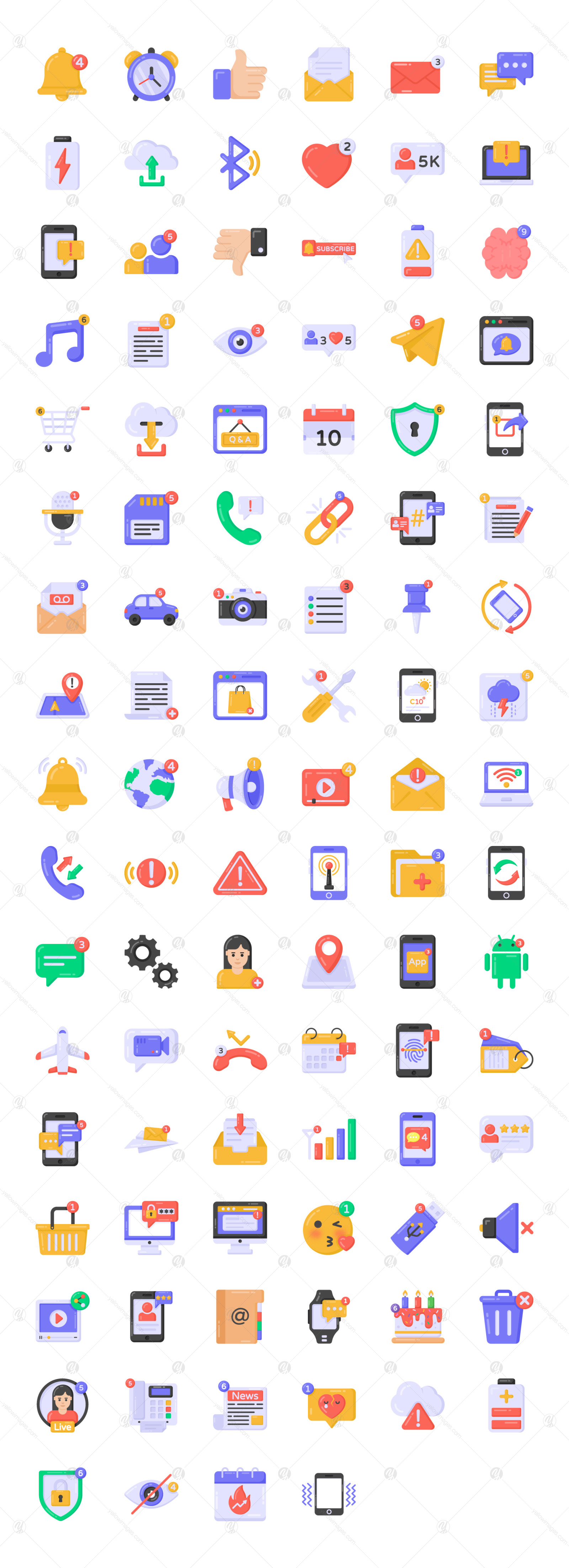 100 Flat Detailed Notifications Icons