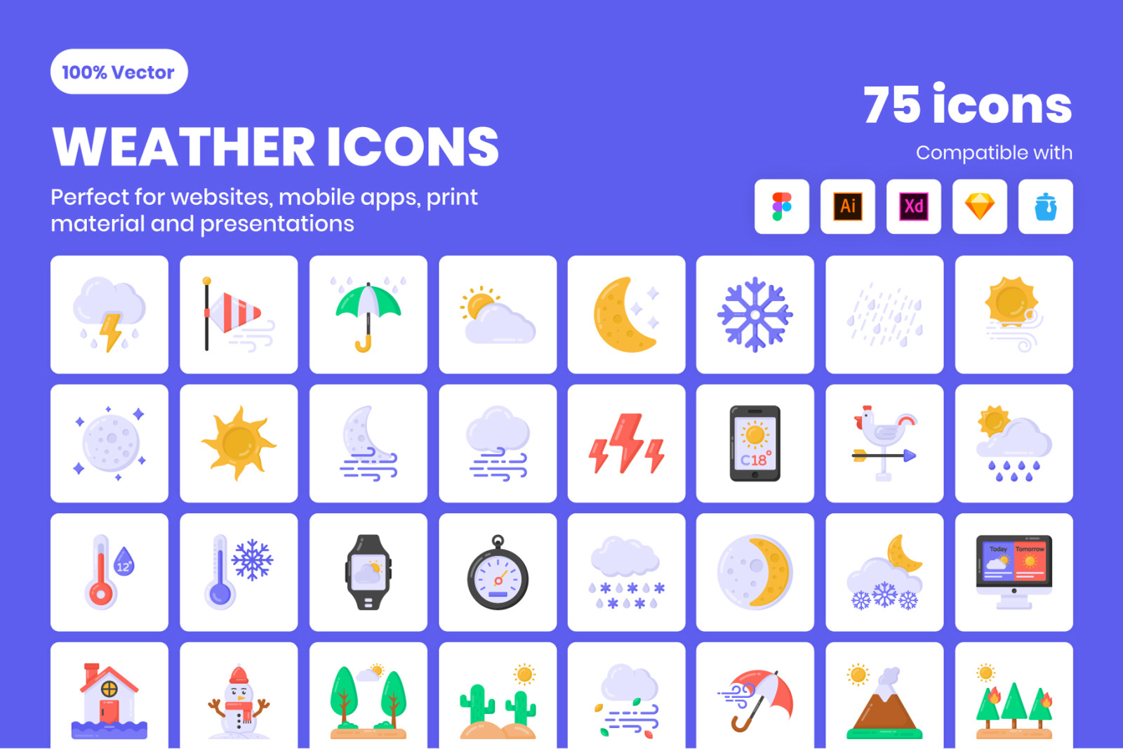 Flat Detailed Weather Icons Collection Flat Detailed Weather Icons Collection