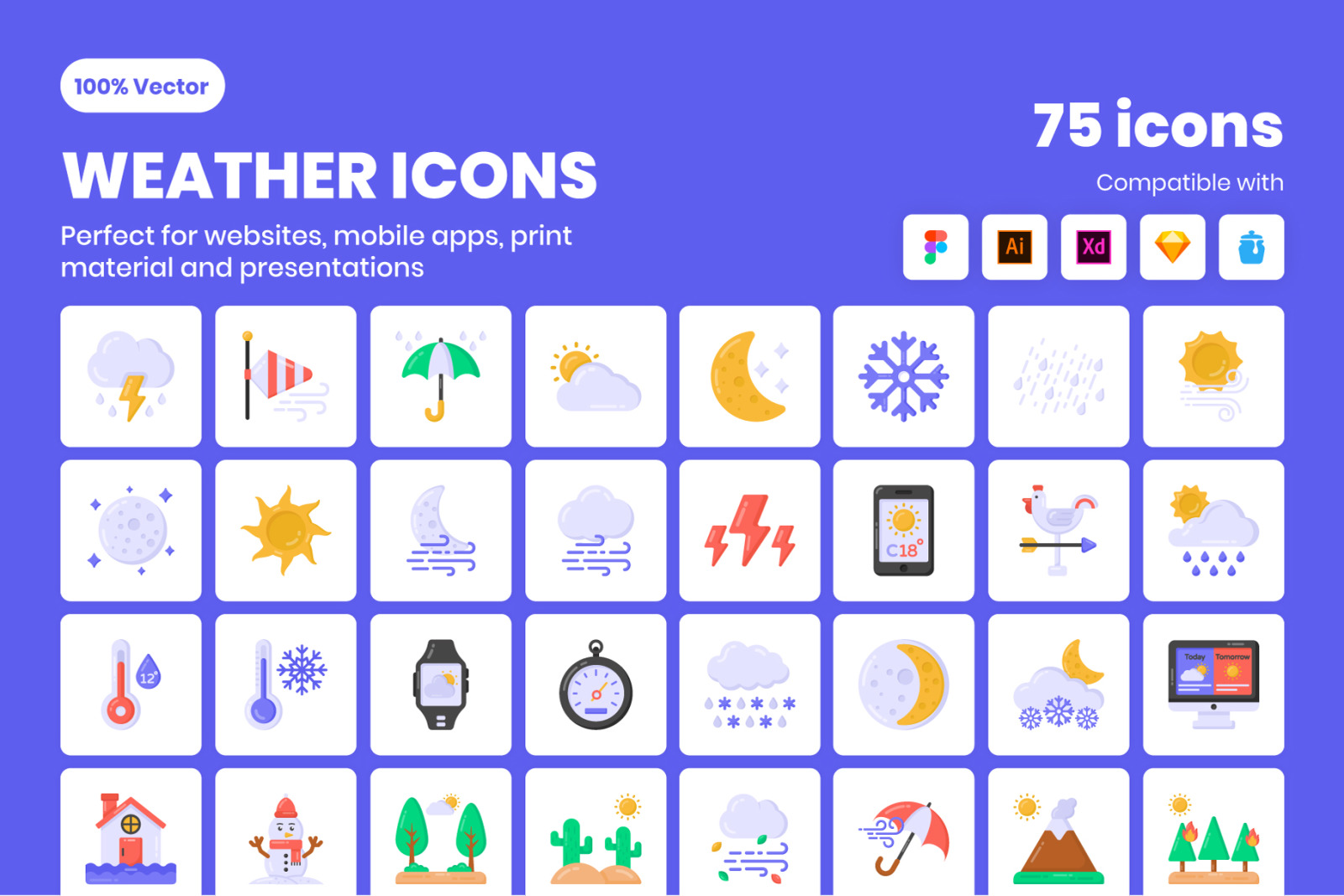 Flat Detailed Weather Icons Collection