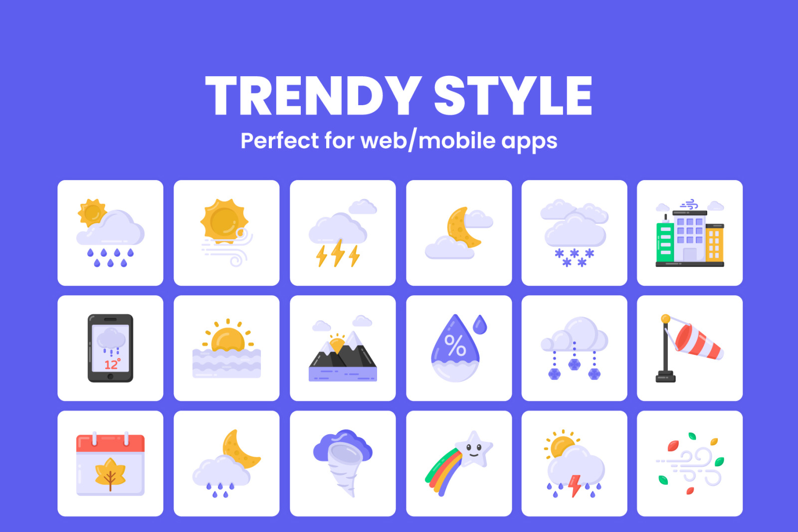 Flat Detailed Weather Icons Collection Flat Detailed Weather Icons Collection