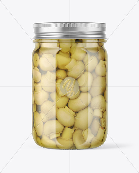 Clear Glass Jar with Champignons Mockup