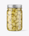 Clear Glass Jar with Champignons Mockup