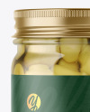 Clear Glass Jar with Champignons Mockup