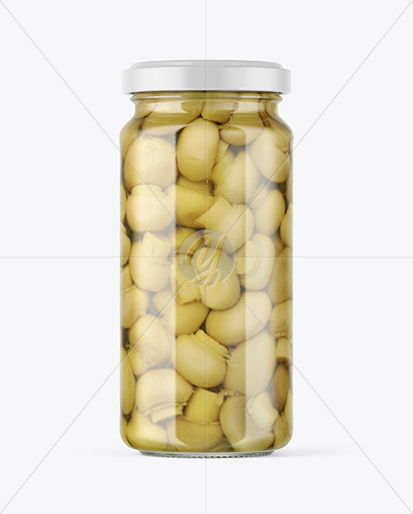 Clear Glass Jar with Champignons Mockup